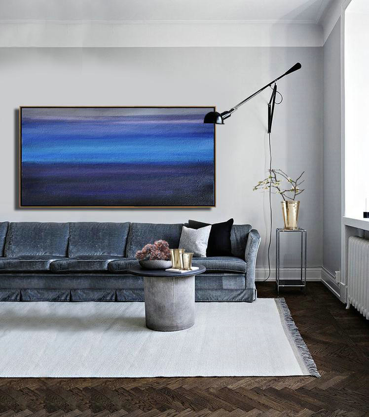 Extra Large Acrylic Painting On Canvas,Hand Painted Panoramic Abstract Painting,Acrylic Painting On Canvas,Grey,Blue,Black.etc